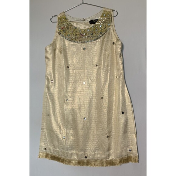 Nazila Couture Size Large Shisha Embroidered Kurta Tunic Top Dress Gold Fringe - Picture 3 of 10